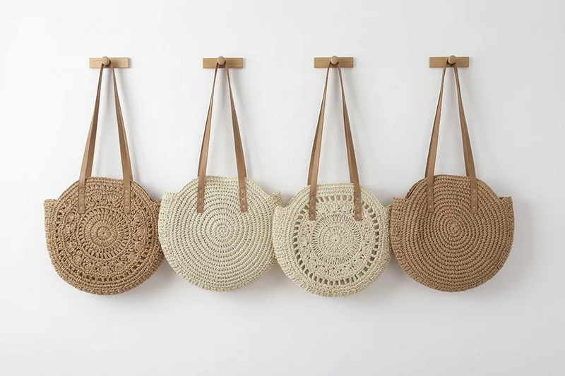 Sac Rond Bohème en Paille Tressée – Élégance Naturelle & Esprit Vacances