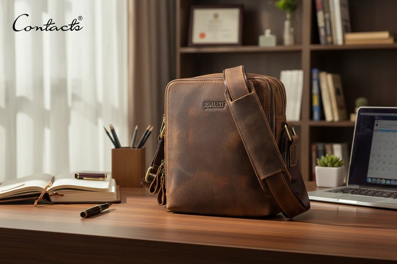 Sacoche bandoulière pour homme en cuir véritable – Style vintage