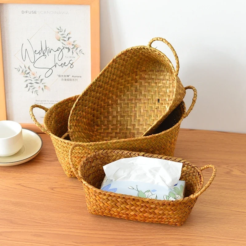 Panier rectangulaire en osier naturel tressé à la main – Idéal déco et rangement