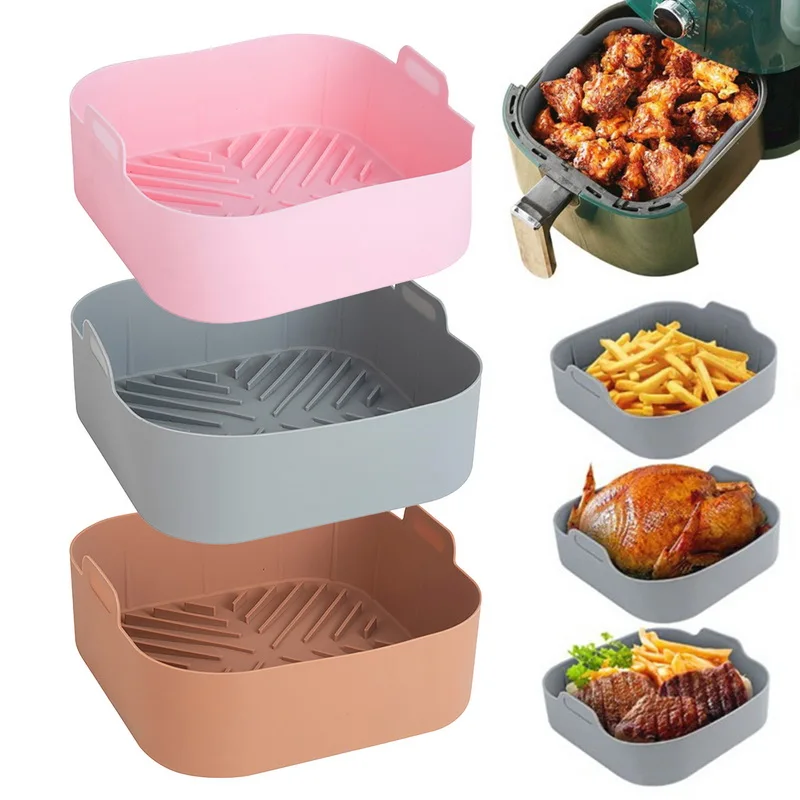 Panier Silicone Réutilisable pour Friteuse – Antiadhésif et Résistant à la Chaleur (Rose / Gris / Marron)