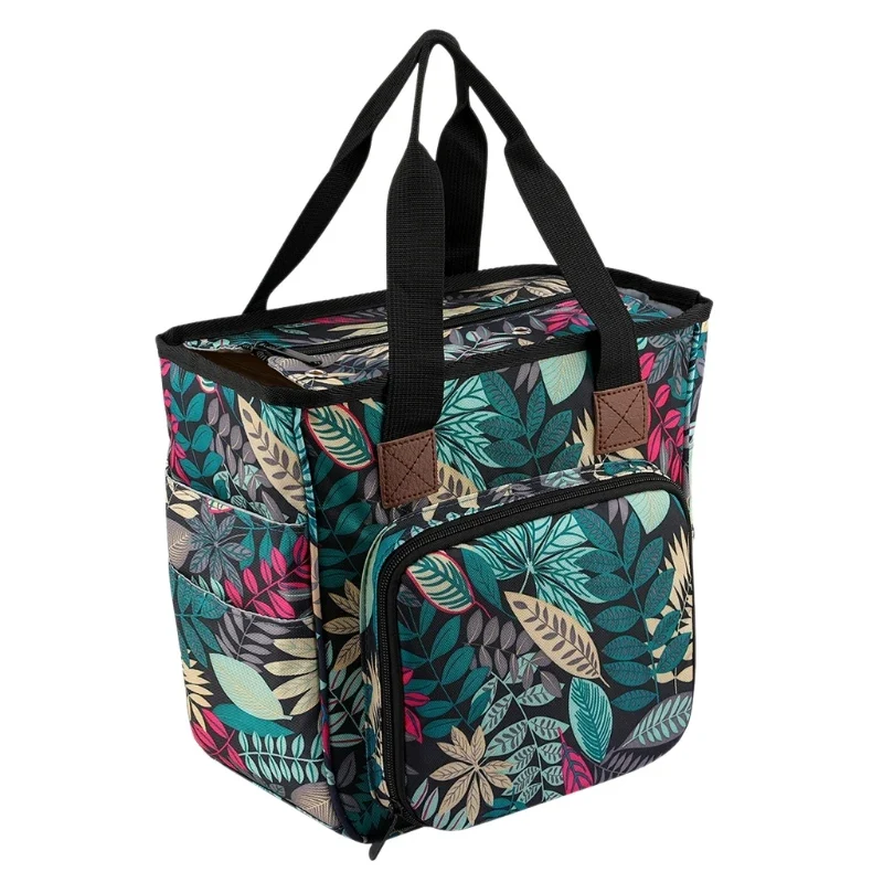 Sac de rangement pour laine – Tissu Oxford bleu – Organisateur tricot et crochet avec poches et œillets