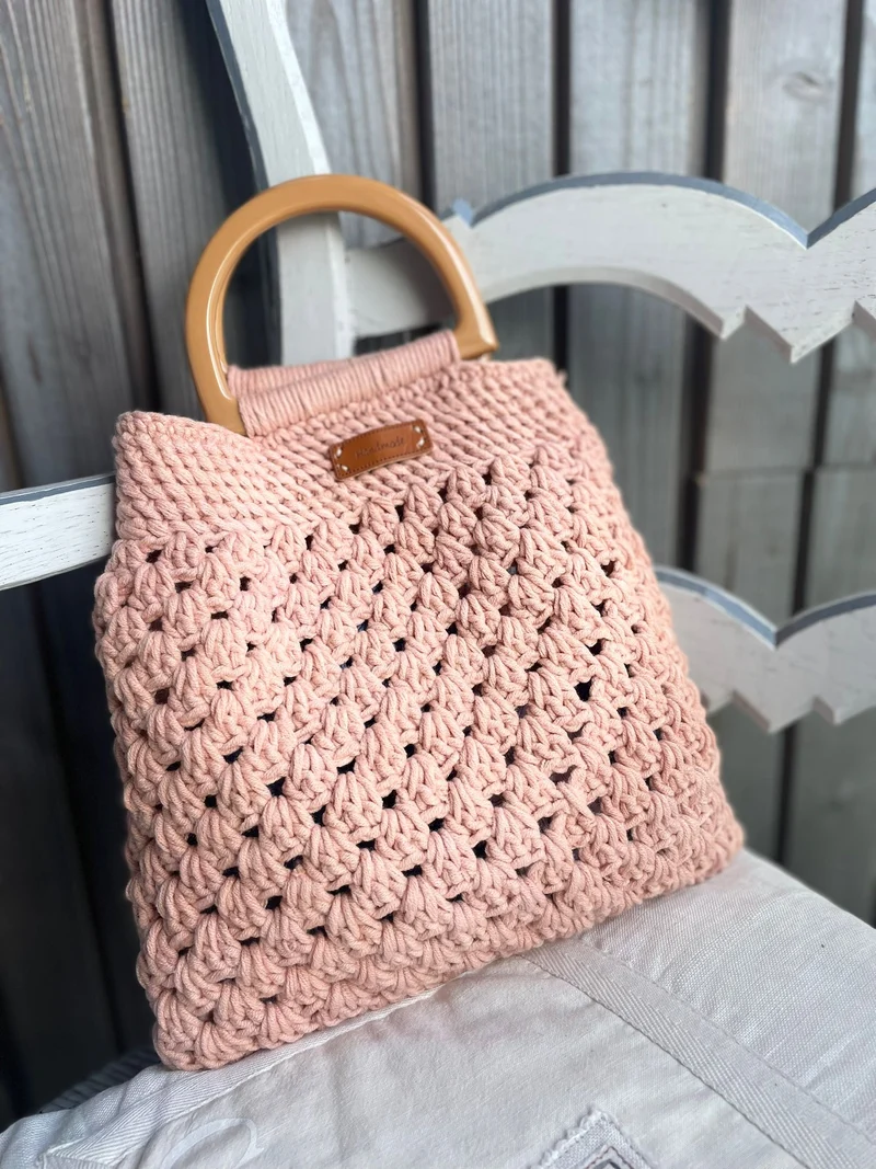 Sac à main bohème chic, au crochet avec poignées ovales