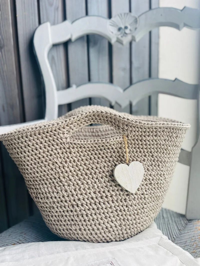 Panier en corde de coton camel – Fait main
