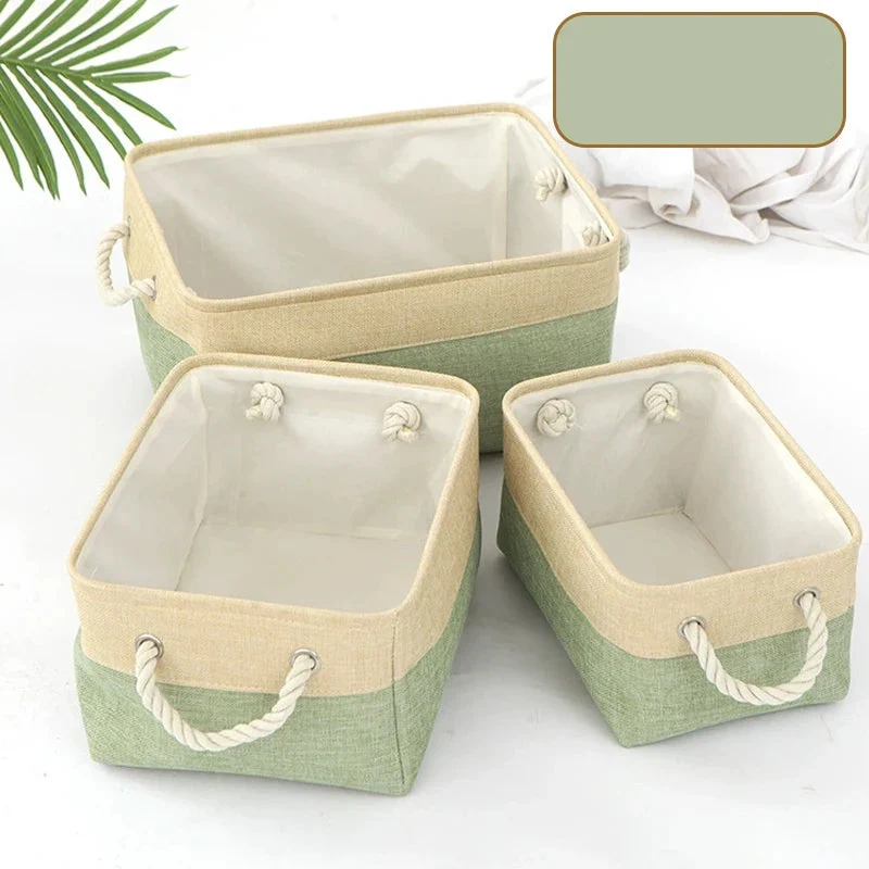 Panier de rangement pliable en lin – Boîte de rangement avec poignées en corde