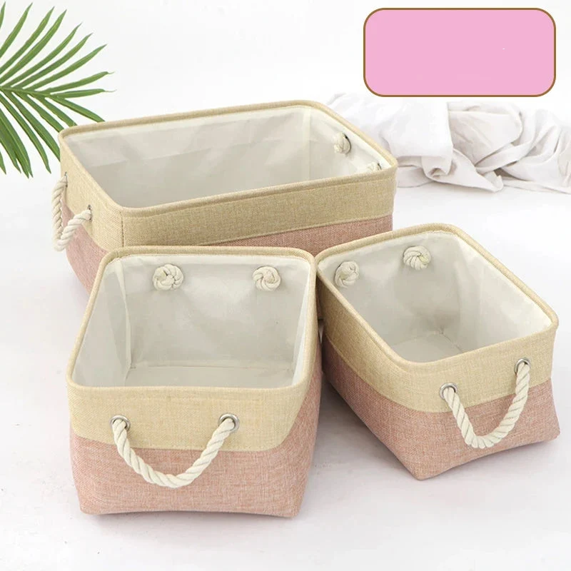 Panier de rangement pliable en lin – Boîte de rangement avec poignées en corde