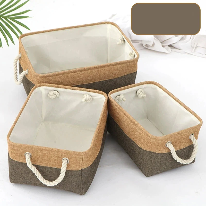 Panier de rangement pliable en lin – Boîte de rangement avec poignées en corde