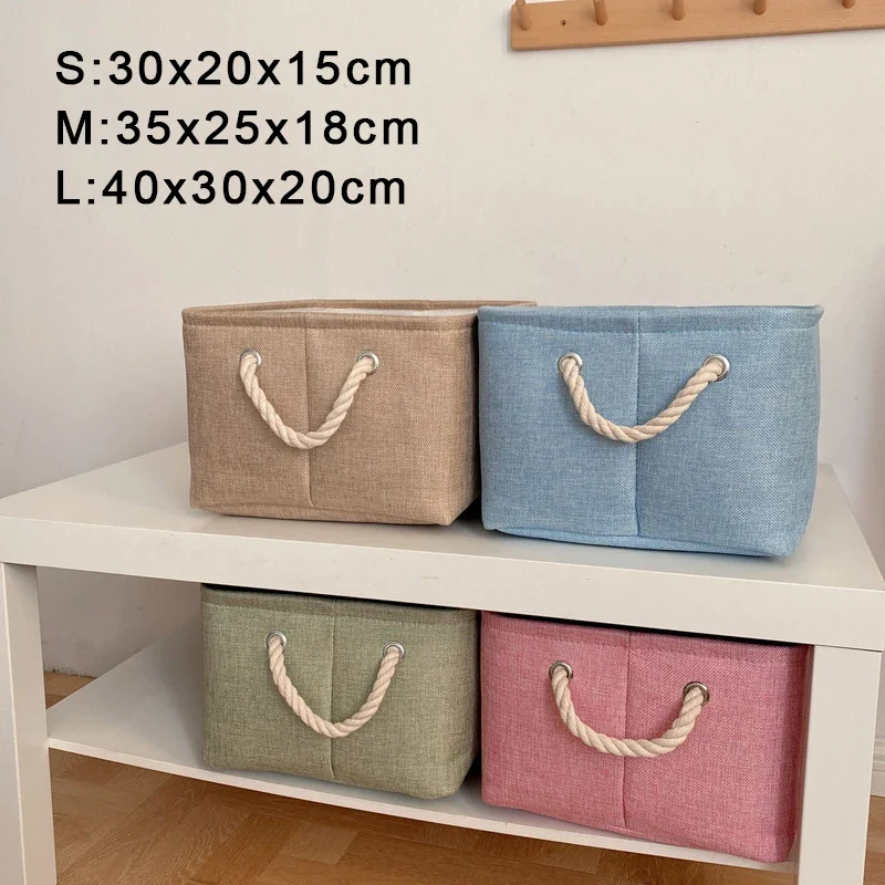 Panier de rangement en lin et coton – Organiseur pliable avec poignées