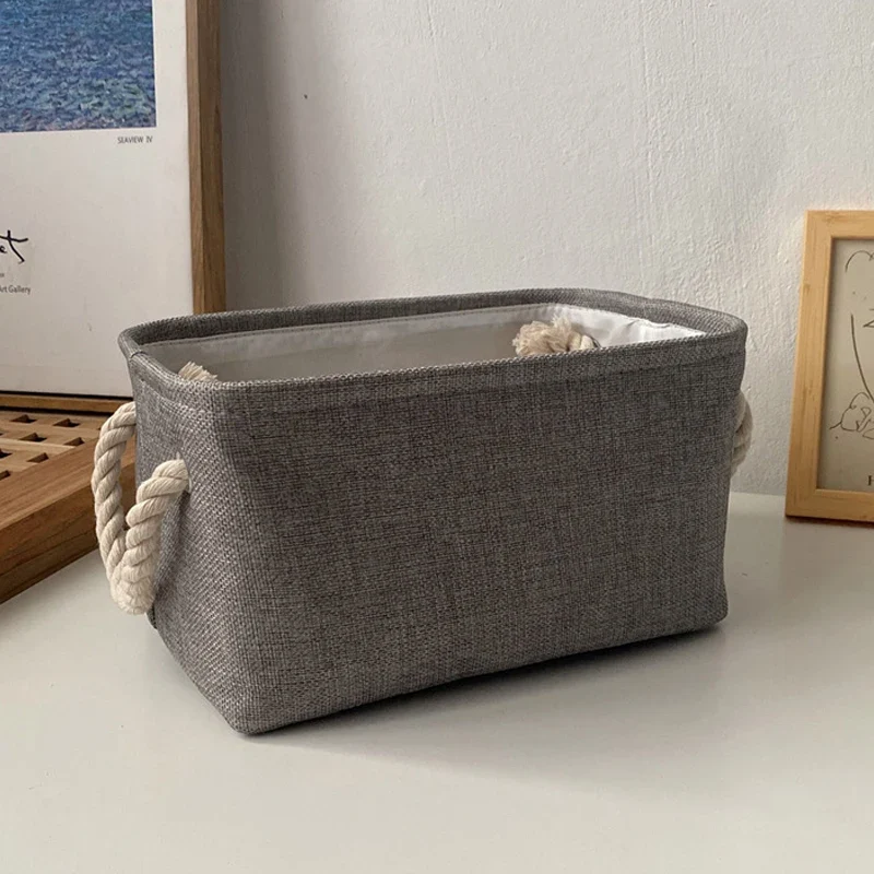 Panier de rangement en lin et coton – Organiseur pliable avec poignées