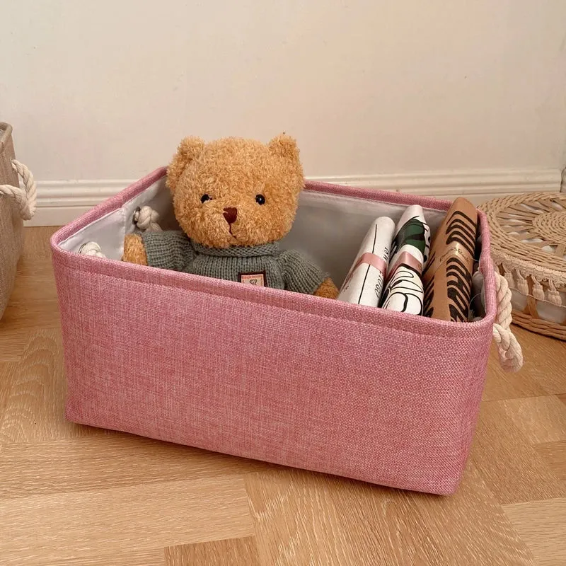 Panier de rangement en lin et coton – Organiseur pliable avec poignées