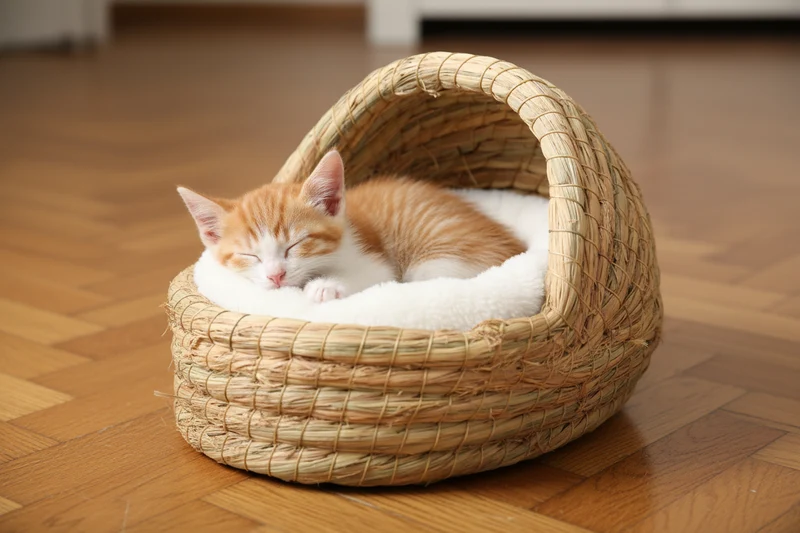 Panier Nid en Herbe Tressée pour Chat, Chaton et Petit Chien