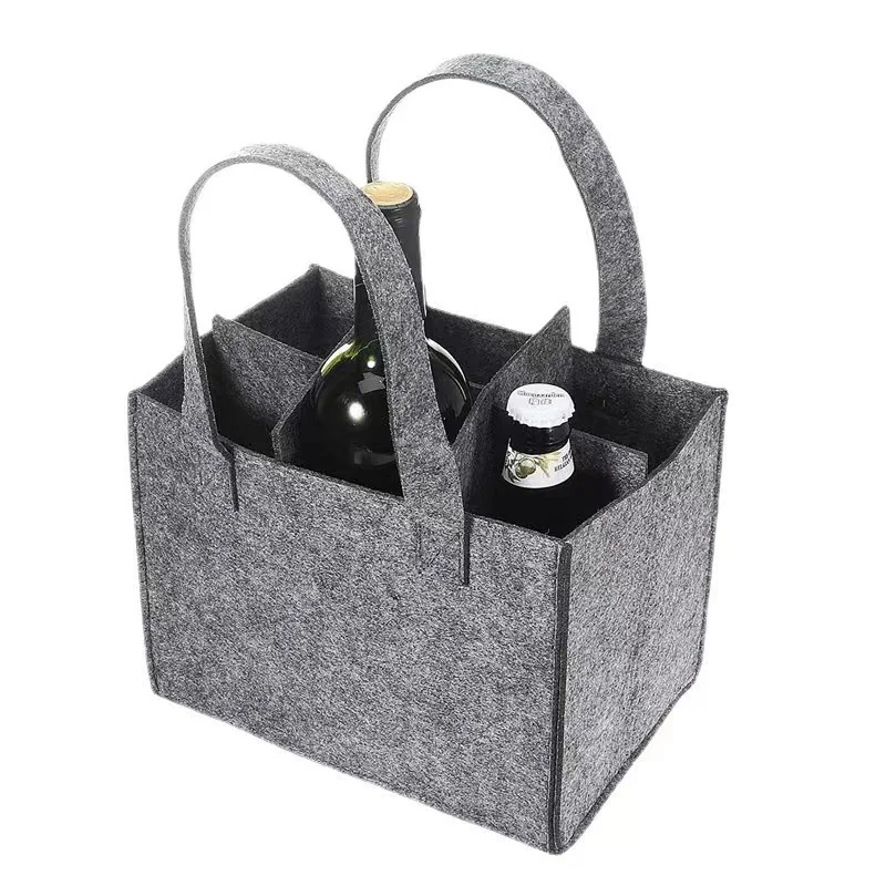 Panier à bouteilles 6 compartiments en feutrine noir & gris