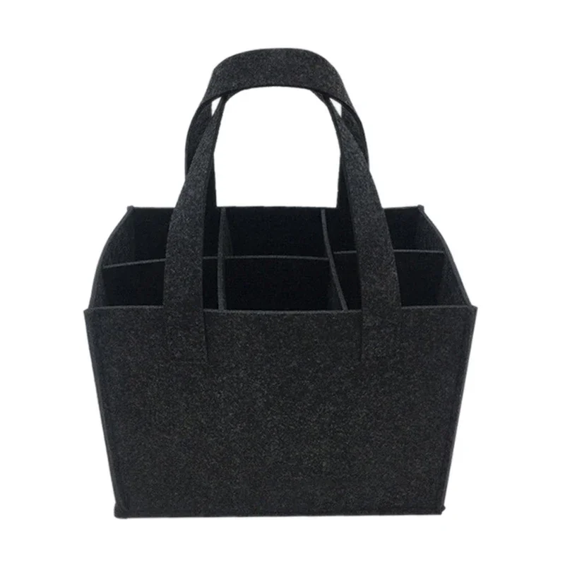 Panier à bouteilles 6 compartiments en feutrine noir & gris