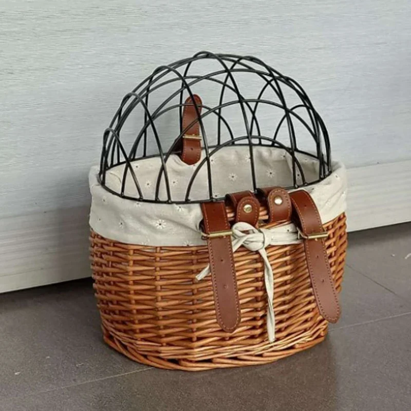 Panier Vélo en Osier avec Couvercle – Transport Animaux & Objets – Fixation Facile Guidon