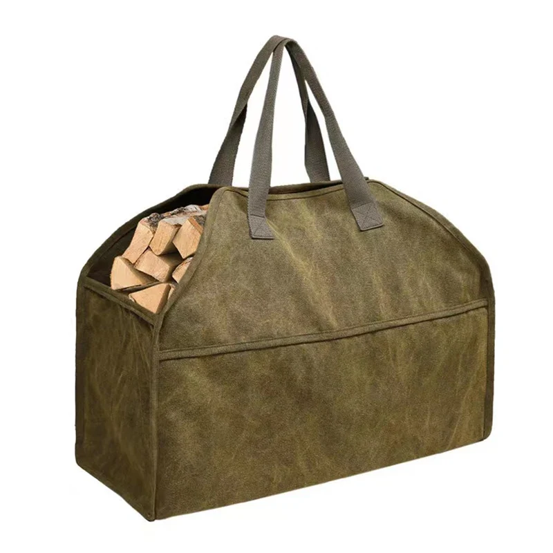 Sac à bûches en toile – Grand format 46×57×24×28,5 cm, couleur terre, sac de transport multi-usages