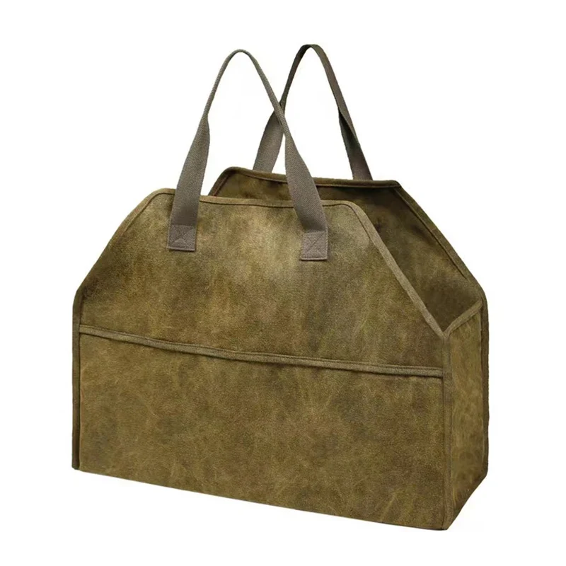 Sac à bûches en toile – Grand format 46×57×24×28,5 cm, couleur terre, sac de transport multi-usages