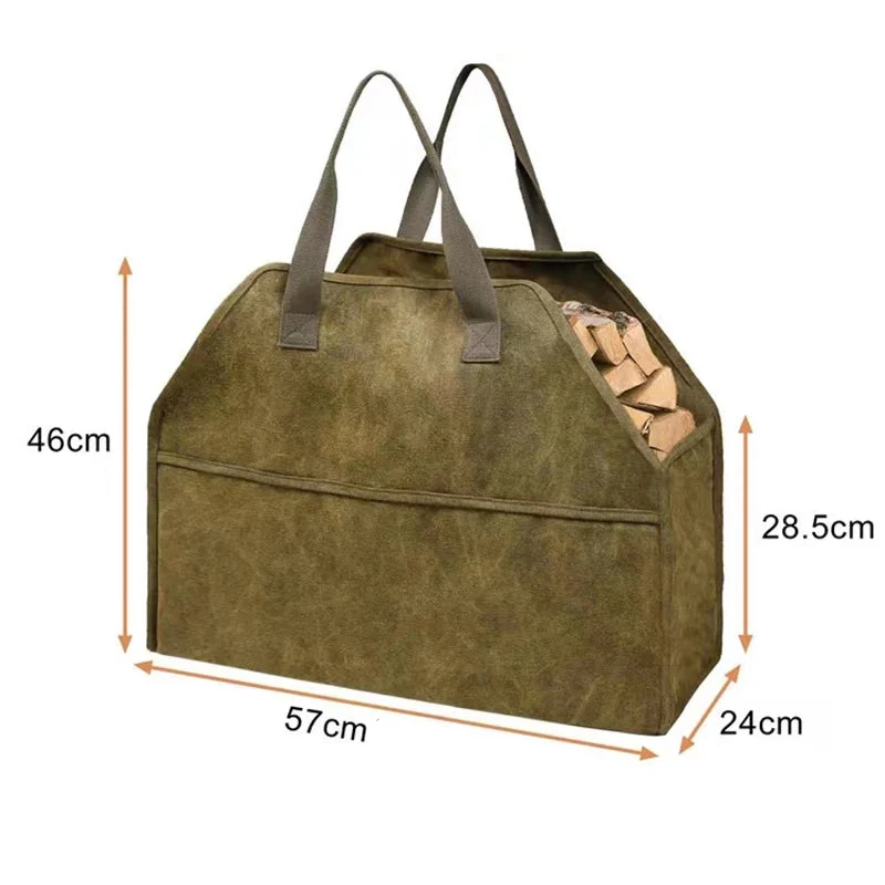Sac à bûches en toile – Grand format 46×57×24×28,5 cm, couleur terre, sac de transport multi-usages