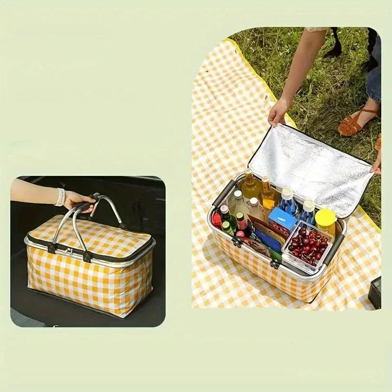 Panier de pique-nique isotherme pliable avec armature