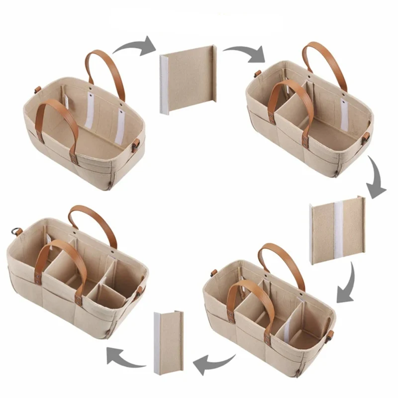 Organisateur de couches en feutrine avec poignée cuir