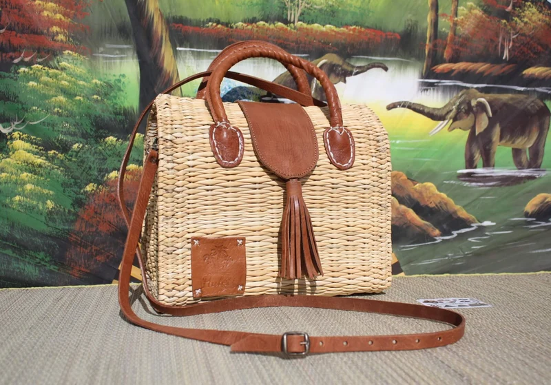 Panier Sac à Main Bandoulière - FERMETURE MAGNÉTIQUE - Naturel & Cuir - Huléti -
