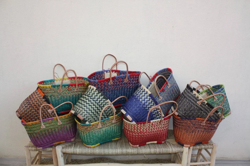 Panier de Madagascar - Sac Cabas courses, marché plage - Plusieurs couleurs au choix : Bleu, Vert, Rose, Violet, Jaune, Orange, Naturel...