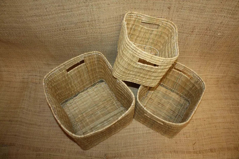 Grand Panier de rangement osier Bac tressé rotin Corbeille haute rangement paille - Naturel Artisanal Décoration -