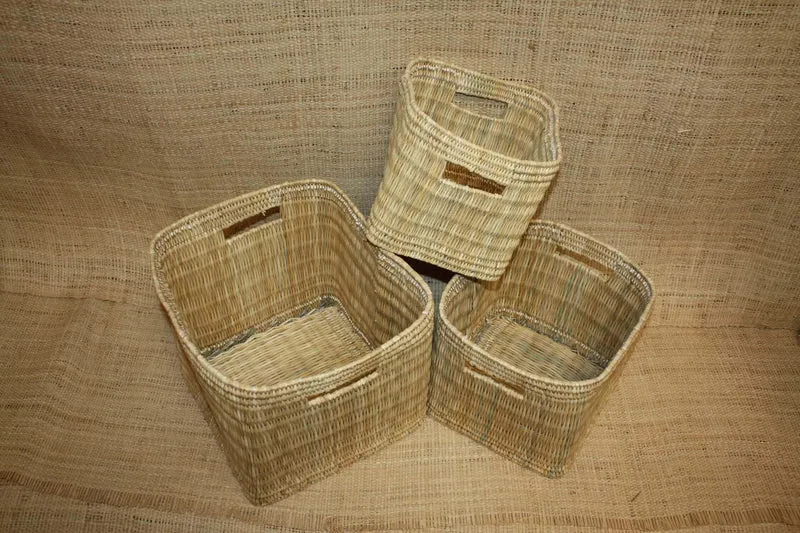 Grand Panier de rangement osier Bac tressé rotin Corbeille haute rangement paille - Naturel Artisanal Décoration -