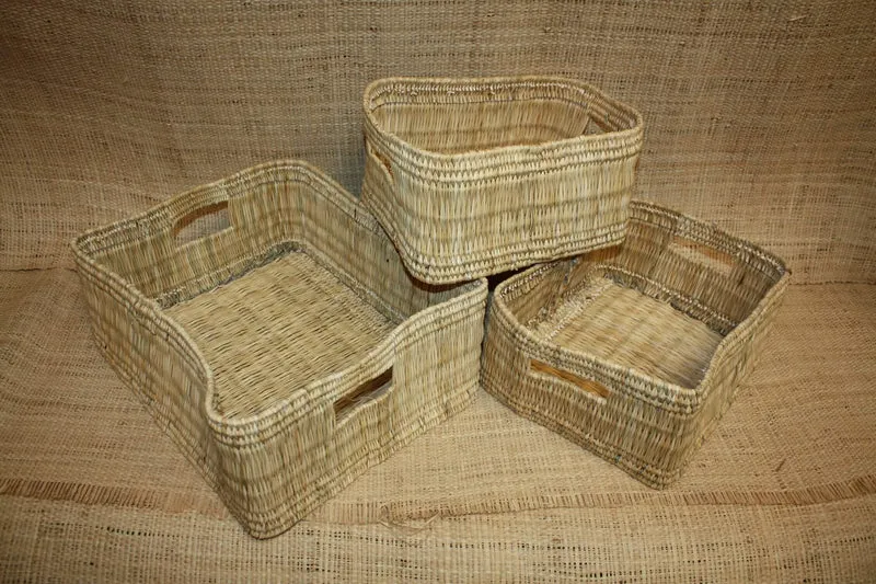 Corbeille de rangement osier Bac tressé rotin Panier rangement paille - Naturel Artisanal Décoration -