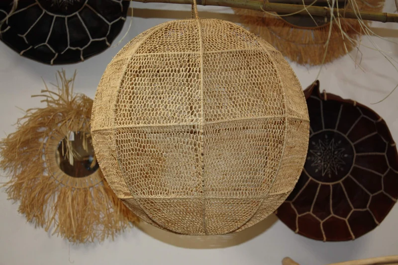 ABAT JOUR XXL Rond Paille Raphia Tressée - Suspension xxl boule Luminaire - Tressage nid d'abeille - Décoration Bohème - Fait Main