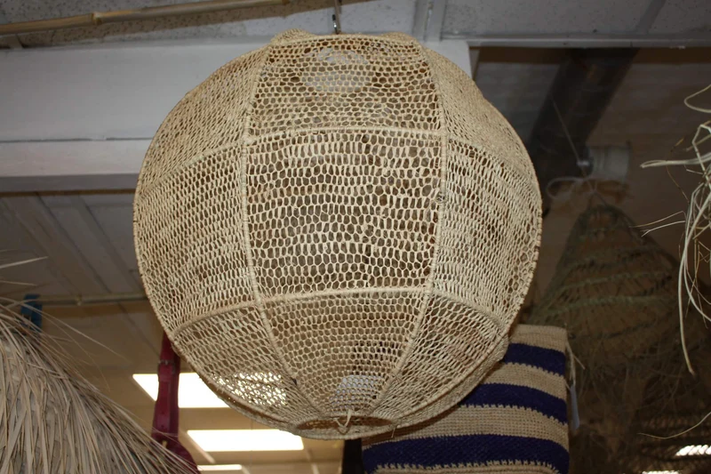 ABAT JOUR XXL Rond Paille Raphia Tressée - Suspension xxl boule Luminaire - Tressage nid d'abeille - Décoration Bohème - Fait Main