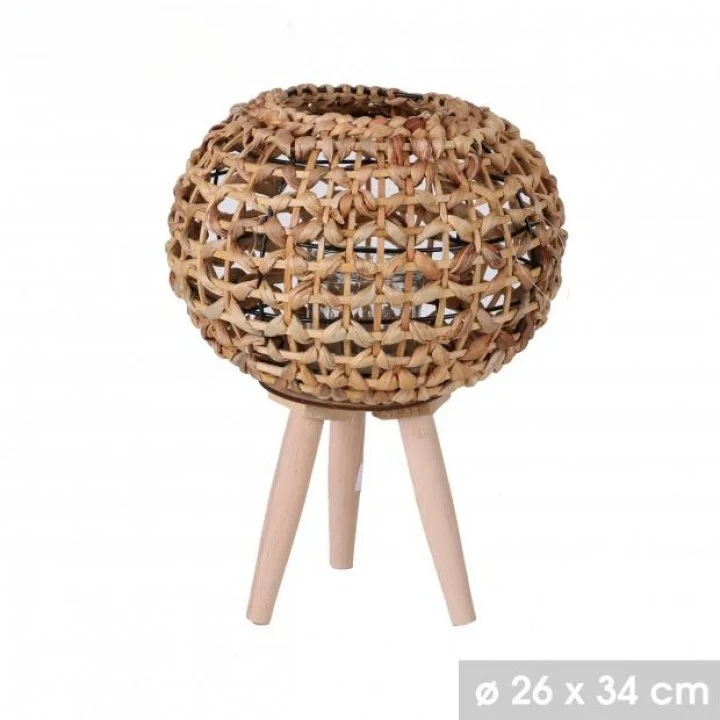 Lanterne Ekla sur trépied en bois et rotin à poser en décoration naturelle osier rotin intérieur & extérieur