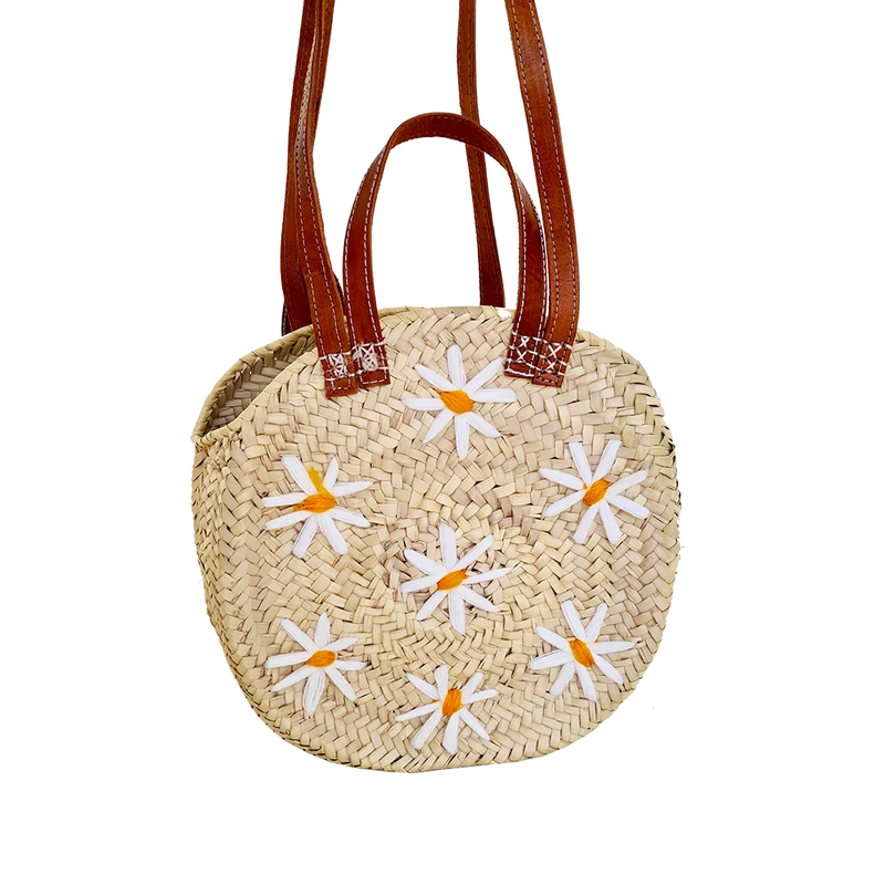 Panier Rond Brodé Marguerite