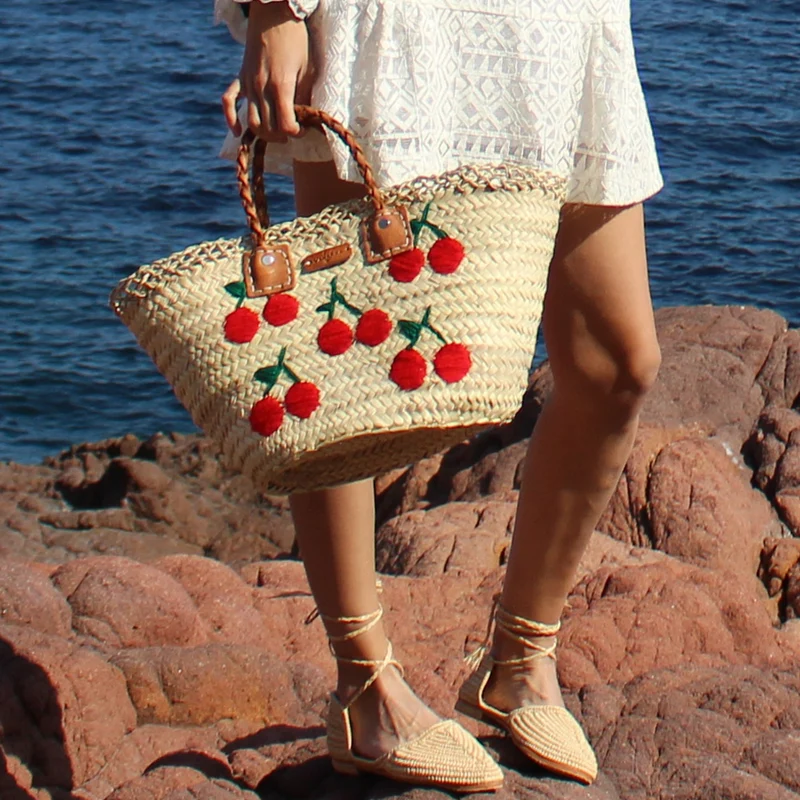 Panier de plage Brodé Cerises