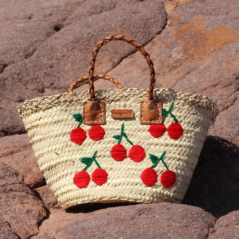 Panier de plage Brodé Cerises