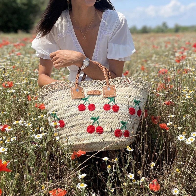 Panier de plage Brodé Cerises