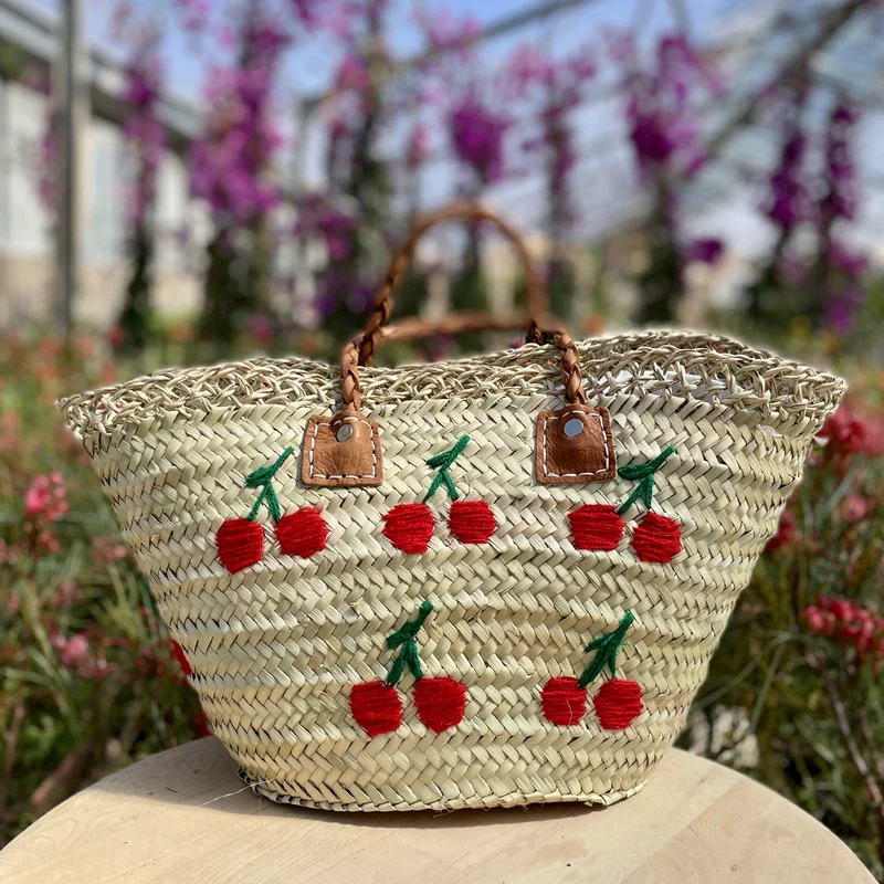 Panier de plage Brodé Cerises