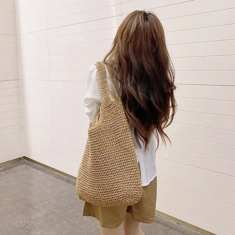 Panier sac cabas en paille tissée