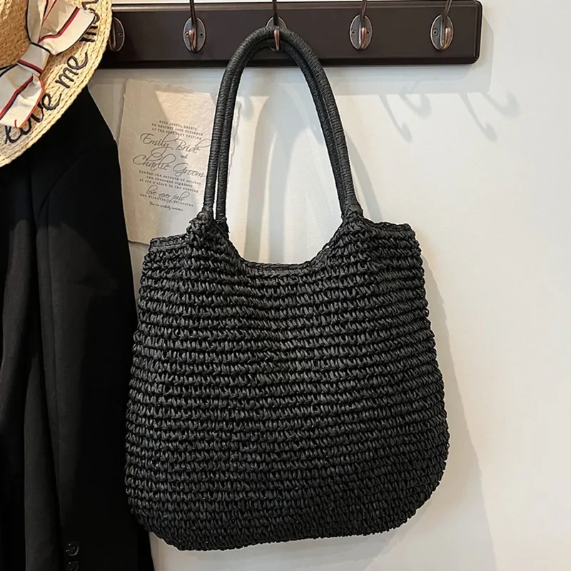Panier cabas en paille tressée vintage