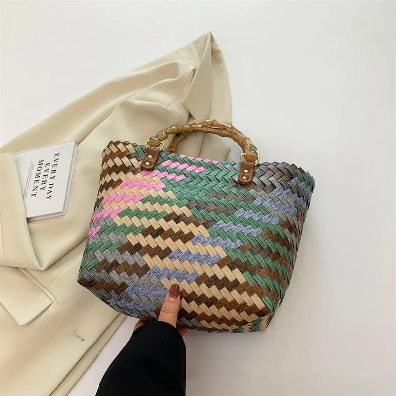 Panier sac à main tressé | Imitation rotin rétro