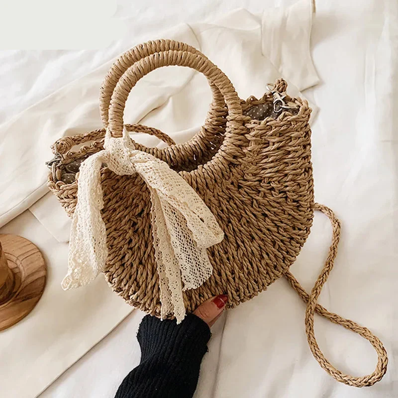 Panier sac à main en paille tressée fait main
