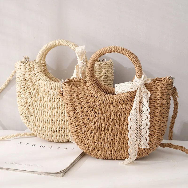 Panier sac à main en paille tressée fait main