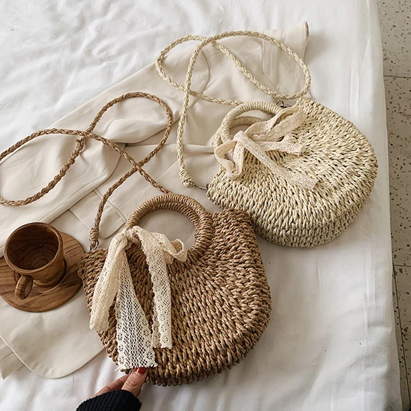 Panier sac à main en paille tressée fait main