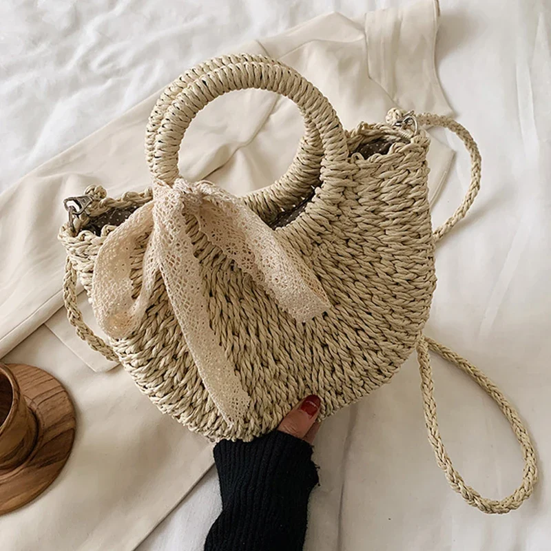 Panier sac à main en paille tressée fait main