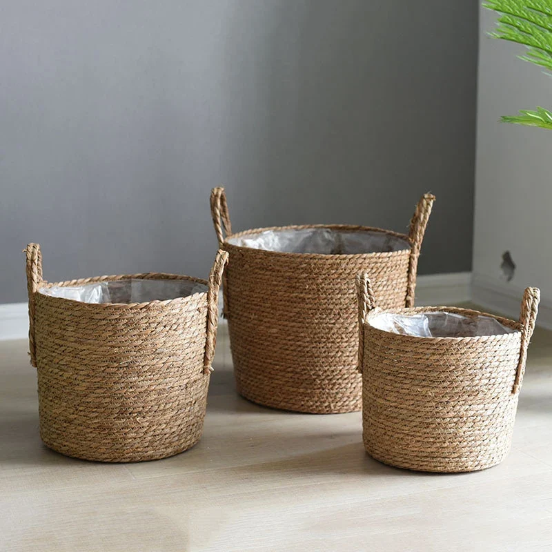 Panier Cache-Pot en Paille Tressée