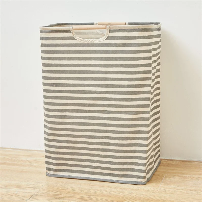 Panier de Rangement en Coton et Lin avec Poignée en Bambou