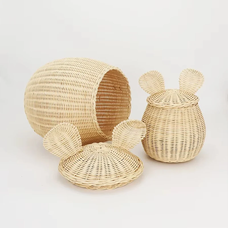 Lot de 2 Paniers de Rangement en Rotin au Design de Souris