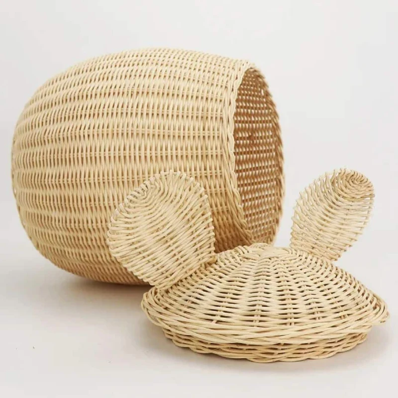 Lot de 2 Paniers de Rangement en Rotin au Design de Souris