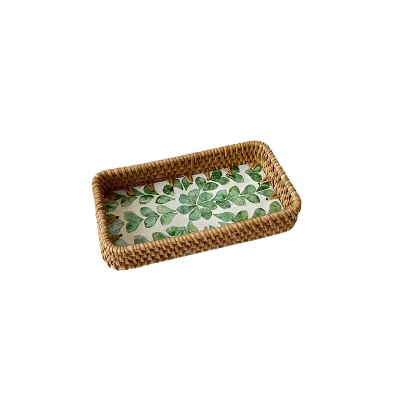 Lot de 3 Plateaux Rotin à Motifs de Feuilles