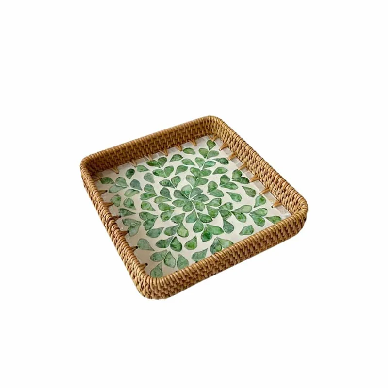 Lot de 3 Plateaux Rotin à Motifs de Feuilles