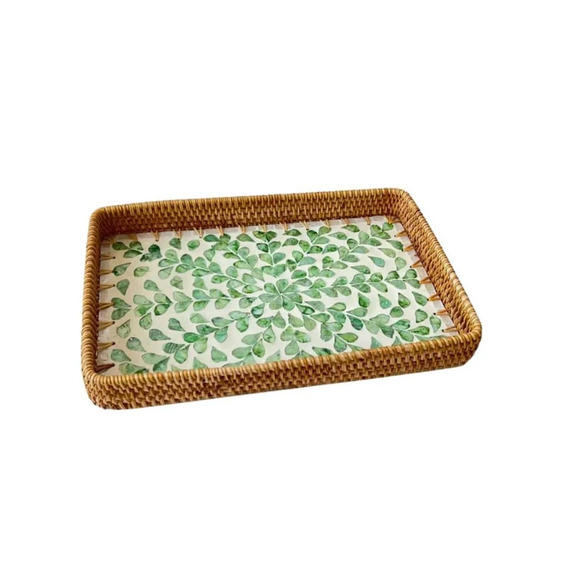 Lot de 3 Plateaux Rotin à Motifs de Feuilles