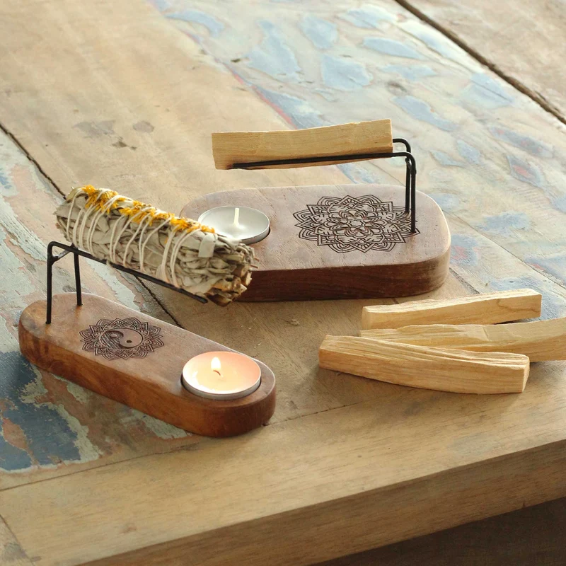 Brûleur Sauge ou Palo Santo - Bois de Teck - Design Yin & Yang